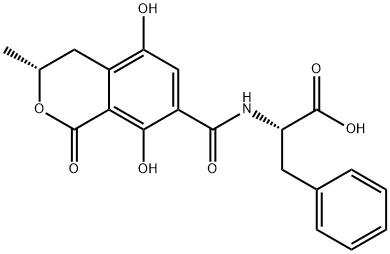 L-Phenylalanine, N-[[(3R)-3,4-dihydro-5,8-dihydroxy-3-methyl-1-oxo-1H-2-benzopyran-7-yl]carbonyl]- 结构式