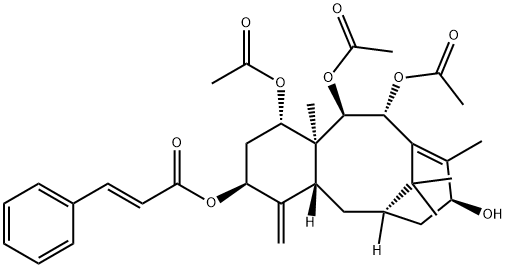 2-Propenoic acid, 3-phenyl-, (1S,3S,4aR,6R,8S,11R,12R,12aS)-1,11,12-tris(acetyloxy)-1,2,3,4,4a,5,6,7,8,11,12,12a-dodecahydro-8-hydroxy-9,12a,13,13-tetramethyl-4-methylene-6,10-methanobenzocyclodecen-3-yl ester, (2E)- 结构式