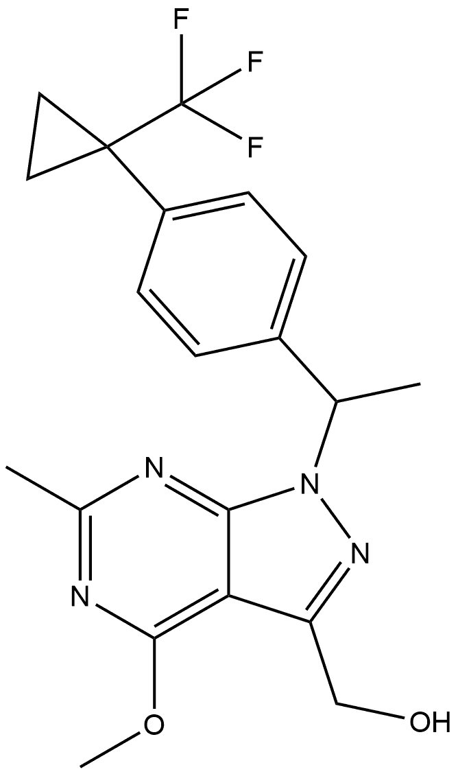(4-methoxy-6-methyl-1-(1-(4-(1-(trifluoromethyl)cyclopropyl)phenyl)ethyl)-1H-pyrazolo[3,4-d]pyrimidin-3-yl)methanol 结构式