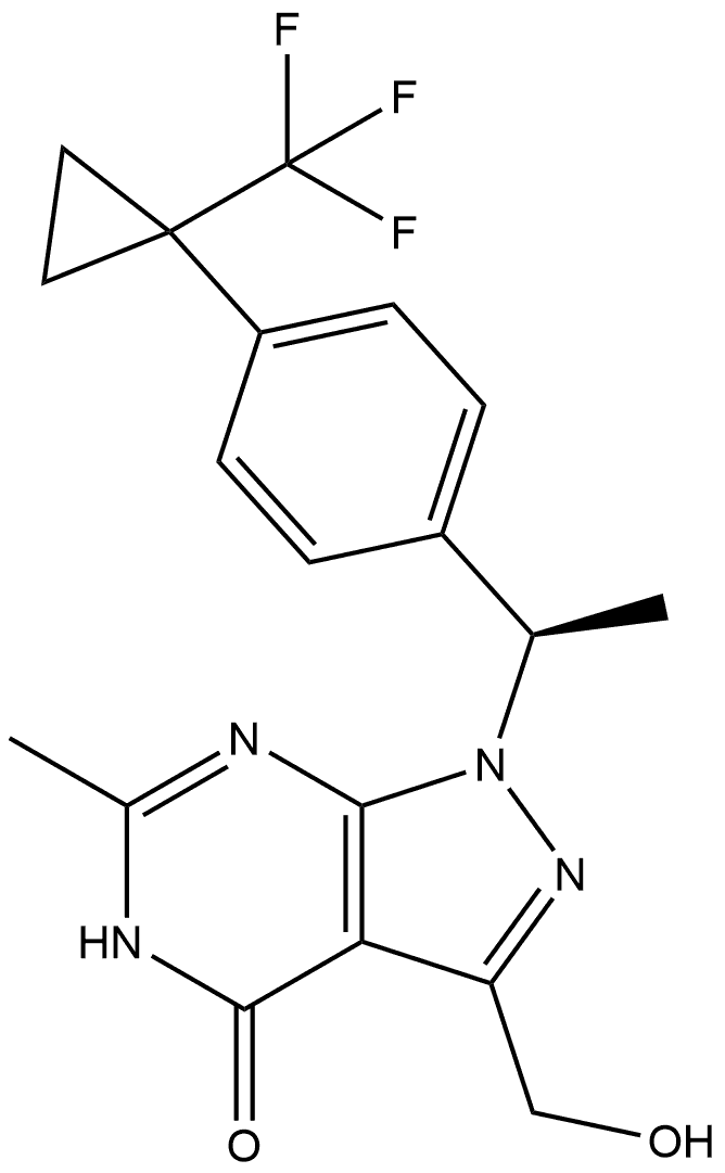(R)-3-(hydroxymethyl)-6-methyl-1-(1-(4-(1-(trifluoromethyl)cyclopropyl)phenyl)ethyl)-1,5-dihydro-4H-pyrazolo[3,4-d]pyrimidin-4-one 结构式