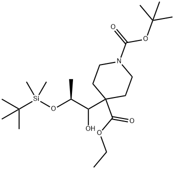 4-[(2S)-2-[(叔丁基二甲基硅基)氧基]-1-羟基丙基]-1-BOC-哌啶-4-甲酸乙酯 结构式