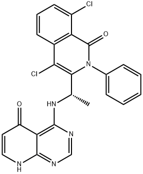 Pyrido[2,3-d]pyrimidin-5(8H)-one, 4-[[(1S)-1-(4,8-dichloro-1,2-dihydro-1-oxo-2-phenyl-3-isoquinolinyl)ethyl]amino]- 结构式