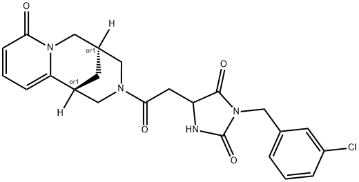 3-(3-chlorobenzyl)-5-(2-oxo-2-((1S,5S)-8-oxo-5,6-dihydro-1H-1,5-methanopyrido[1,2-a][1,5]diazocin-3(2H,4H,8H)-yl)ethyl)imidazolidine-2,4-dione 结构式