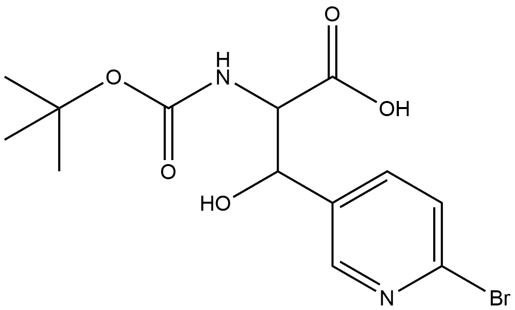 3-(6-溴吡啶-3-基)-2-((叔丁氧基羰基)氨基)-3-羟基丙酸 结构式