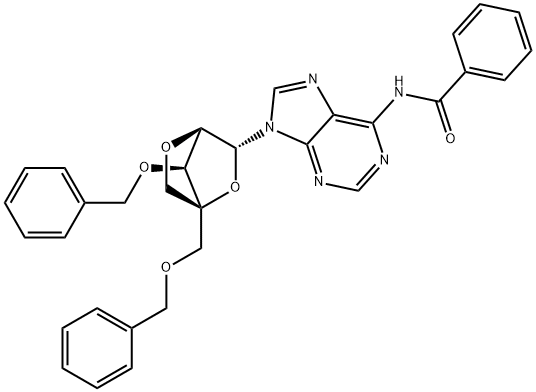 Adenosine, N-benzoyl-2'-O,4'-C-methylene-3',5'-bis-O-(phenylmethyl)- (9CI) 结构式