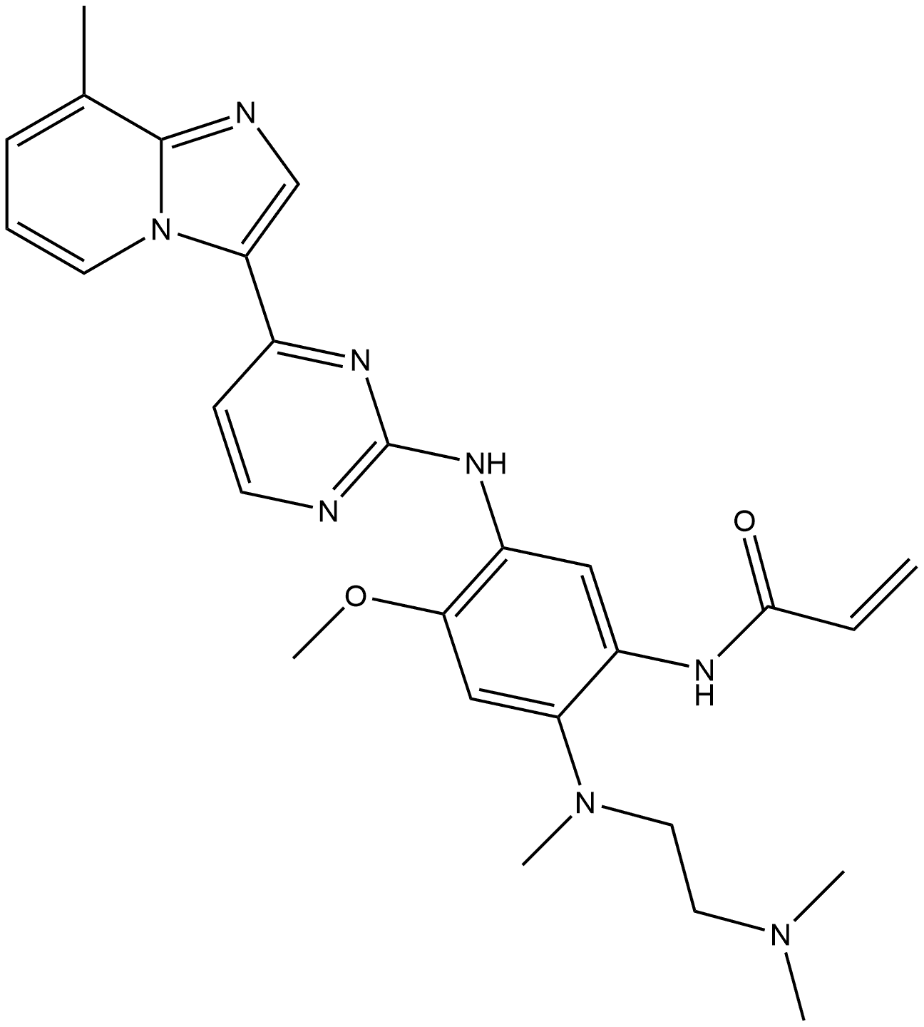2-Propenamide, N-[2-[[2-(dimethylamino)ethyl]methylamino]-4-methoxy-5-[[4-(8-methylimidazo[1,2-a]pyridin-3-yl)-2-pyrimidinyl]amino]phenyl]- 结构式