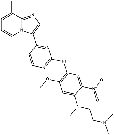 1,4-Benzenediamine, N1-[2-(dimethylamino)ethyl]-5-methoxy-N1-methyl-N4-[4-(8-methylimidazo[1,2-a]pyridin-3-yl)-2-pyrimidinyl]-2-nitro- 结构式