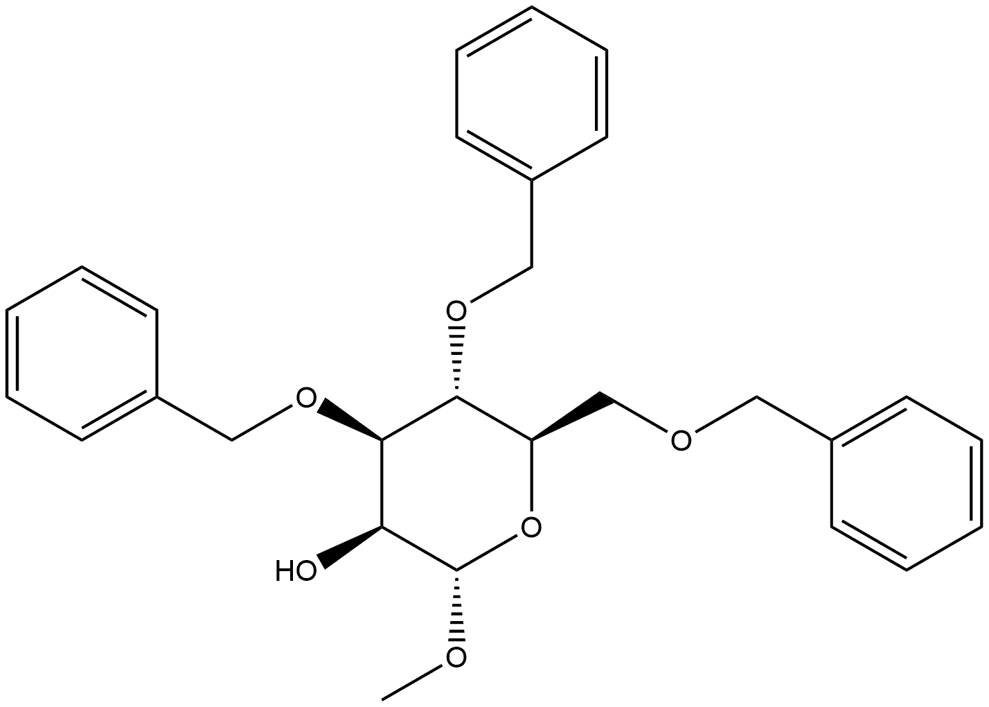 α-D-Mannopyranoside, methyl 3,4,6-tris-O-(phenylmethyl)- 结构式