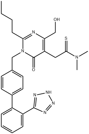 5-Pyrimidineethanethioamide, 2-butyl-1,6-dihydro-4-(hydroxymethyl)-N,N-dimethyl-6-oxo-1-[[2'-(2H-tetrazol-5-yl)[1,1'-biphenyl]-4-yl]methyl]- 结构式