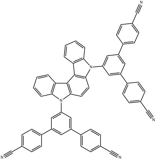 [1,1':3',1''-Terphenyl]-4,4''-dicarbonitrile, 5',5''''-indolo[2,3-c]carbazole-5,8-diylbis- 结构式