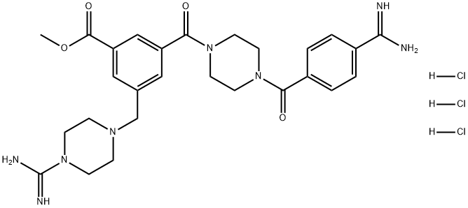 Benzoic acid, 3-[[4-[4-(aminoiminomethyl)benzoyl]-1-piperazinyl]carbonyl]-5-[[4-(aminoiminomethyl)-1-piperazinyl]methyl]-, methyl ester, hydrochloride (1:3) 结构式