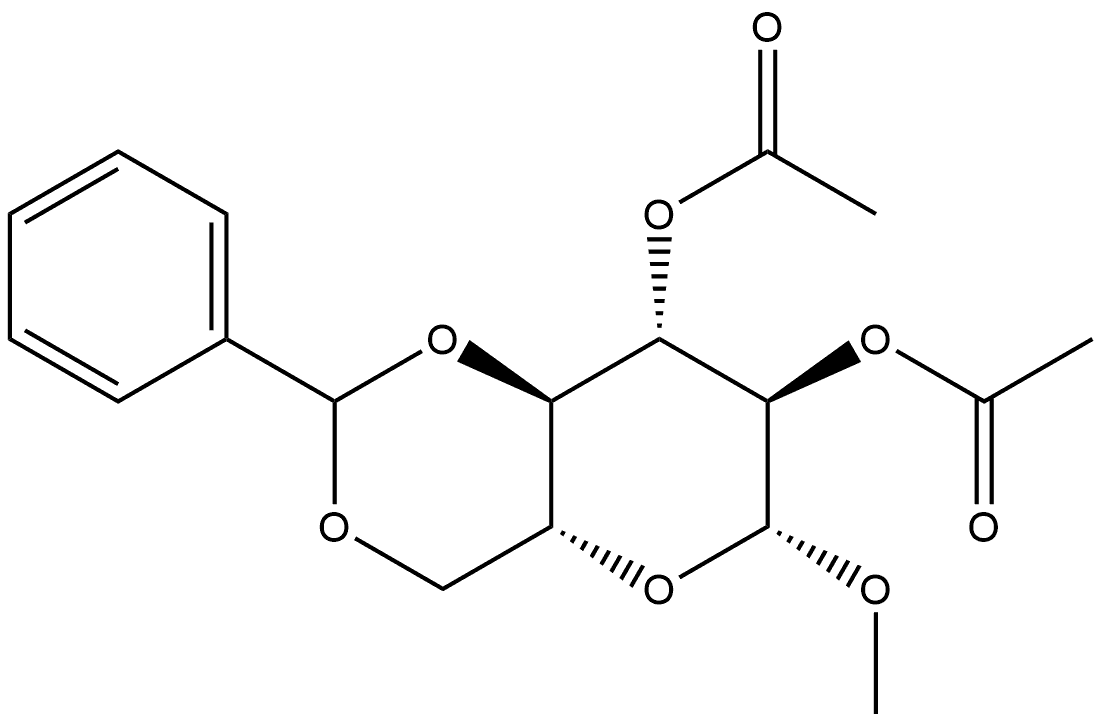 2,3-二-O-乙酰基-4,6-O-亚苄基-Β-D-吡喃葡萄糖苷甲酯 结构式