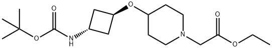 1-Piperidineacetic acid, 4-[[trans-3-[[(1,1-dimethylethoxy)carbonyl]amino]cyclobutyl]oxy]-, ethyl ester 结构式