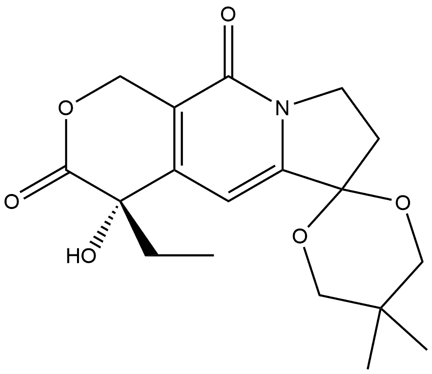 Spiro[1,3-dioxane-2,6′(10′H)-[3H]pyrano[3,4-f]indolizine]-3′,10′-dione, 4′-ethyl-1′,4′,7′,8′-tetrahydro-4′-hydroxy-5,5-dimethyl-, (4′S)- 结构式
