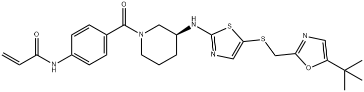 2-Propenamide, N-[4-[[(3S)-3-[[5-[[[5-(1,1-dimethylethyl)-2-oxazolyl]methyl]thio]-2-thiazolyl]amino]-1-piperidinyl]carbonyl]phenyl]- 结构式