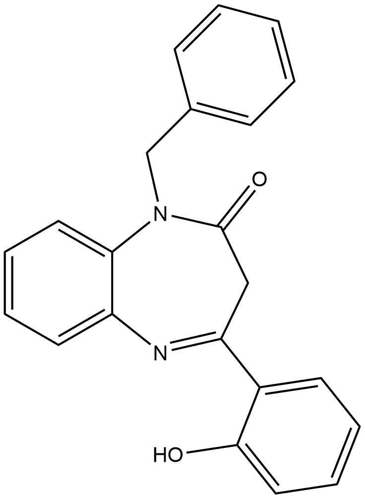 1,3-Dihydro-4-(2-hydroxyphenyl)-1-(phenylmethyl)-2H-1,5-benzodiazepin-2-one 结构式