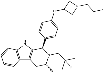 (1R,3R)-2-(2-氟-2-甲基丙基)-3-甲基-1-(4-((1-丙基氮杂环丁烷-3-基)氧基)苯基)-2,3,4,9-四氢-1H-吡啶并[3,4-B]吲哚 结构式