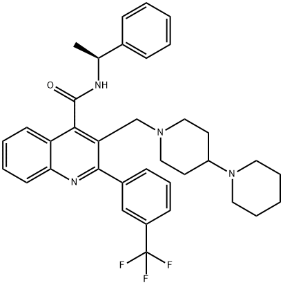4-Quinolinecarboxamide, 3-([1,4'-bipiperidin]-1'-ylmethyl)-N-[(1S)-1-phenylethyl]-2-[3-(trifluoromethyl)phenyl]- 结构式