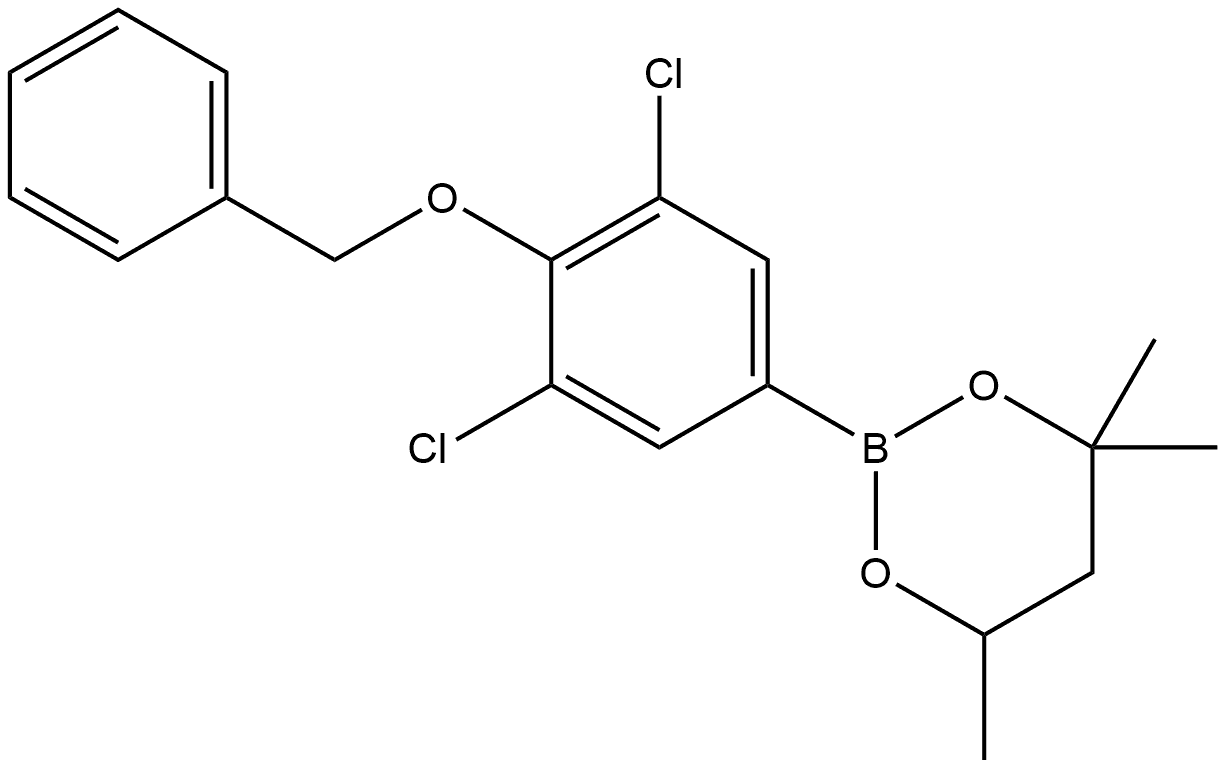 2-[3,5-Dichloro-4-(phenylmethoxy)phenyl]-4,4,6-trimethyl-1,3,2-dioxaborinane 结构式