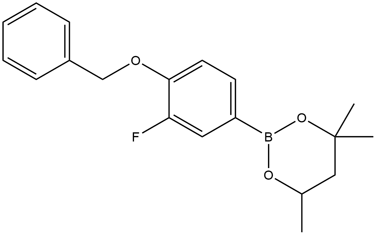 2-[3-Fluoro-4-(phenylmethoxy)phenyl]-4,4,6-trimethyl-1,3,2-dioxaborinane 结构式