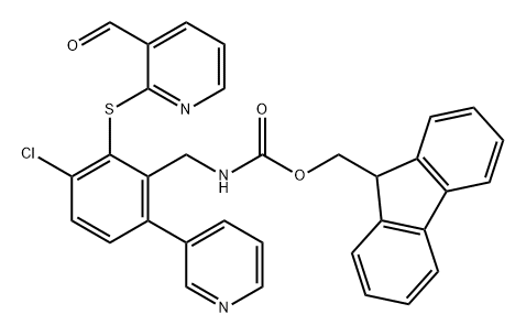 (9H-fluoren-9-yl)methyl (3-chloro-2-((3-formylpyridin-2-yl)thio)-6-(pyridin-3-yl)benzyl)carbamate 结构式