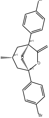 1,5-Bis(4-bromophenyl)-3-methyl-7-methylene-6,8-dioxabicyclo[3.2.1]octane 结构式