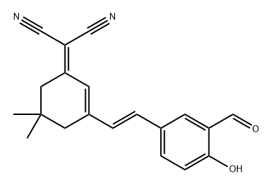 (E)-2-(3-(3-甲酰基-4-羟基苯乙烯基)-5,5-甲基环己-2-烯亚基)丙二腈 结构式