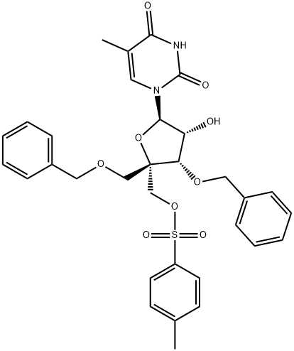 Uridine, 5-methyl-4'-C-[[[(4-methylphenyl)sulfonyl]oxy]methyl]-3',5'-bis-O-(phenylmethyl)- 结构式