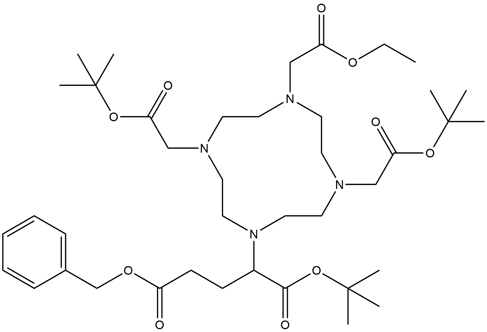 5-BENZYL 1-TERT-BUTYL 2-(4,10-BIS(2-(TERT-BUTOXY)-2-OXOETHYL)-7-(2-ETHOXY-2-OXOETHYL)-1,4,7,10-TETRAAZACYCLODODECAN-1-YL)PENTANEDIOATE 结构式