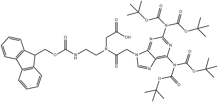 2-{2-[2,6-bis({bis[(tert-butoxy)carbonyl]amino})-9H-purin-9-yl]-N-[2-({[(9H-fluoren-9-yl)methoxy]carbonyl}amino)ethyl]acetamido}acetic acid 结构式