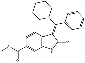 1H-Indole-6-carboxylic acid, 2,3-dihydro-2-oxo-3-(phenyl-1-piperidinylmethylene)-, methyl ester, (3E)- 结构式
