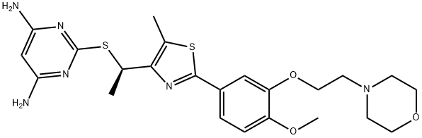 (R)-2-((1-(2-(4-METHOXY-3-(2-MORPHOLINOETHOXY)PHENYL)-5-METHYLTHIAZOL-4-YL)ETHYL)THIO)PYRIMIDINE-4,6-DIAMINE 结构式