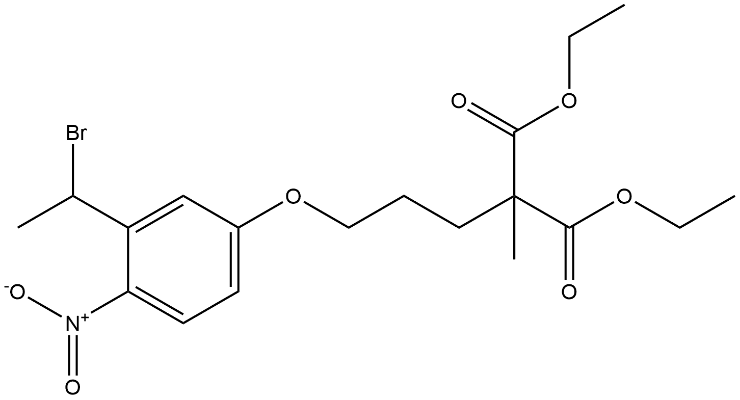 2-(3-(3-(1-溴乙基)-4-硝基苯氧基)丙基)-2-甲基丙二酸二乙酯 结构式