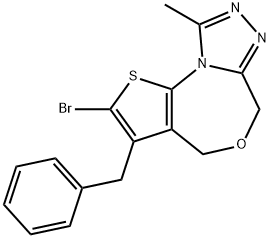 3-苄基-2-溴-9-甲基-4H,6H-噻吩并[2,3-E][1,2,4]三唑并[3,4-C][1,4]奥氮平 结构式