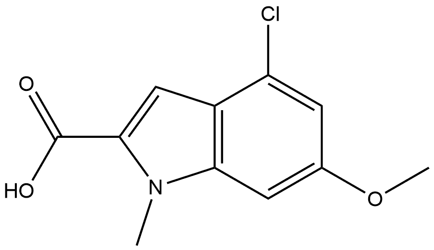 4-氯-6-甲氧基-1-甲基吲哚-2-甲酸 结构式