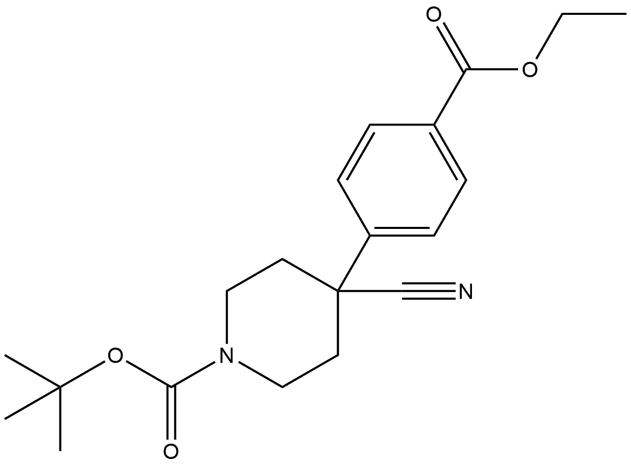 tert-butyl 4-cyano-4-(4-(ethoxycarbonyl)phenyl)piperidine-1-carboxylate 结构式