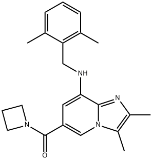 氮杂环丁烷-1-基(8-((2,6-二甲基苄基)氨基)-2,3-二甲基咪唑并[1,2-A]吡啶-6-基)甲酮 结构式