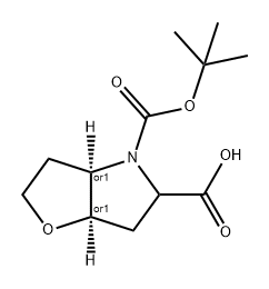 REL-(3AS,6AS)-4-(叔丁氧羰基)六氢-2H-呋喃[3,2-B]吡咯-5-羧酸 结构式