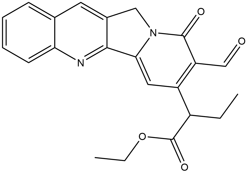 Indolizino[1,2-b]quinoline-7-acetic acid, α-ethyl-8-formyl-9,11-dihydro-9-oxo-, ethyl ester 结构式