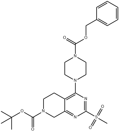 4-(7-叔丁氧羰基)-2-甲磺酰基-5H,6H,7H,8H-吡啶并[3,4-D]嘧啶-4-基)哌嗪-1-羧酸苄酯 结构式