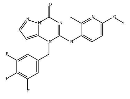 Pyrazolo[1,5-a]-1,3,5-triazin-4(1H)-one, 2-[(6-methoxy-2-methyl-3-pyridinyl)amino]-1-[(3,4,5-trifluorophenyl)methyl]- 结构式