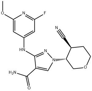 1-[(3R,4S)-4-CYANOTETRAHYDRO-2H-PYRAN-3-YL]-3-[(2-FLUORO-6-METHOXY-4-PYRIDINYL)AMINO]-1H-PYRAZOLE-4-CARBOXAMIDE 结构式