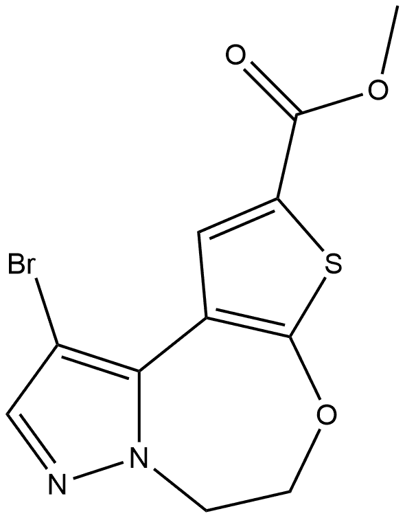 10-溴-5,6-二氢吡唑并[1,5-D]噻吩并[3,2-F][1,4]氧氮杂-2-甲酸甲酯 结构式