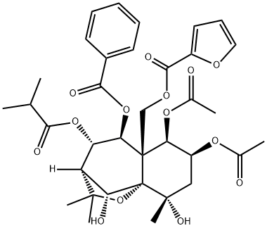 2-Furancarboxylic acid, [(3S,4S,5S,5aS,6R,7S,9S,9aS,10R)-6,7-bis(acetyloxy)-5-(benzoyloxy)octahydro-9,10-dihydroxy-2,2,9-trimethyl-4-(2-methyl-1-oxopropoxy)-5aH-3,9a-methano-1-benzoxepin-5a-yl]methyl ester 结构式