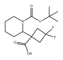 1-Piperidinecarboxylic acid, 2-(1-carboxy-3,3-difluorocyclobutyl)-, 1-(1,1-dimethylethyl) ester 结构式