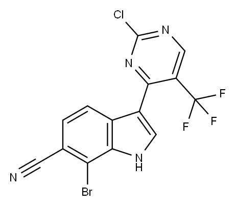 7-溴-3-(2-氯-5-三氟甲基)嘧啶-4-基)-1H-吲哚-6-甲腈 结构式