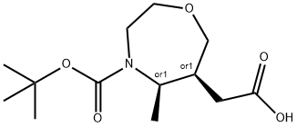 2-(反式-4-BOC-5-甲基-1,4-氧氮杂环庚烷-6-基)乙酸 结构式