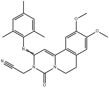 2H-Pyrimido[6,1-a]isoquinoline-3(4H)-acetonitrile, 6,7-dihydro-9,10-dimethoxy-4-oxo-2-[(2,4,6-trimethylphenyl)imino]- 结构式