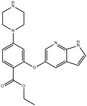 乙基 2-(1H-吡咯[2,3-B]吡啶-5-氧基)-4-(哌嗪-1-基)苯甲酸酯 结构式