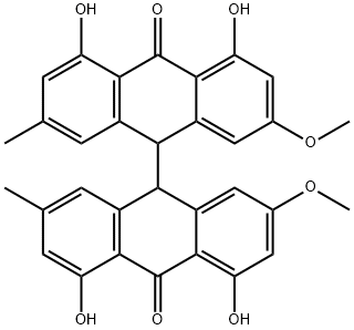 [9,9'-Bianthracene]-10,10'(9H,9'H)-dione, 4,4',5,5'-tetrahydroxy-2,2'-dimethoxy-7,7'-dimethyl- 结构式